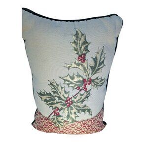 Decorative Holiday Pillow With Holly Berry Print 17" X 12" Christmas
